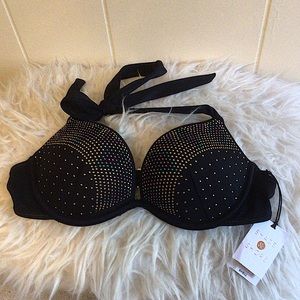 NWT SHADE & SHORE Studded Halter Bikini Top